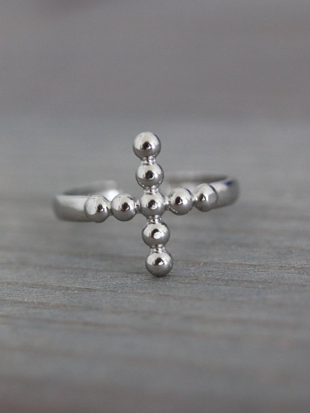 Cross Beads Style Wide Cuff Ring Silver Stainless Steel